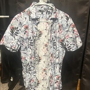 Murano Men's Floral Button Down Shirt - Blue White and Pink